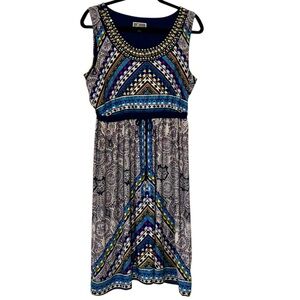 JM Collection Multicolored Patterned Midi Dress. Size Medium